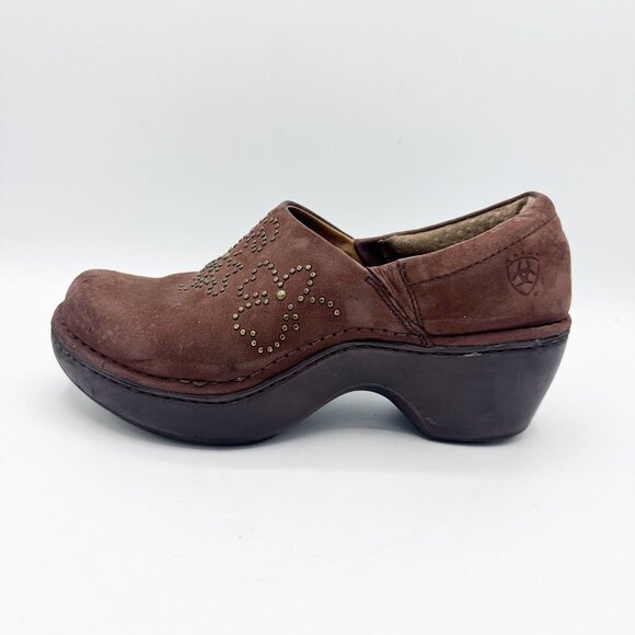 Ariat Women's Western Strathmore Studded Suede Clogs Brown Style 21203 Sz 7 B - Picture 1 of 9
